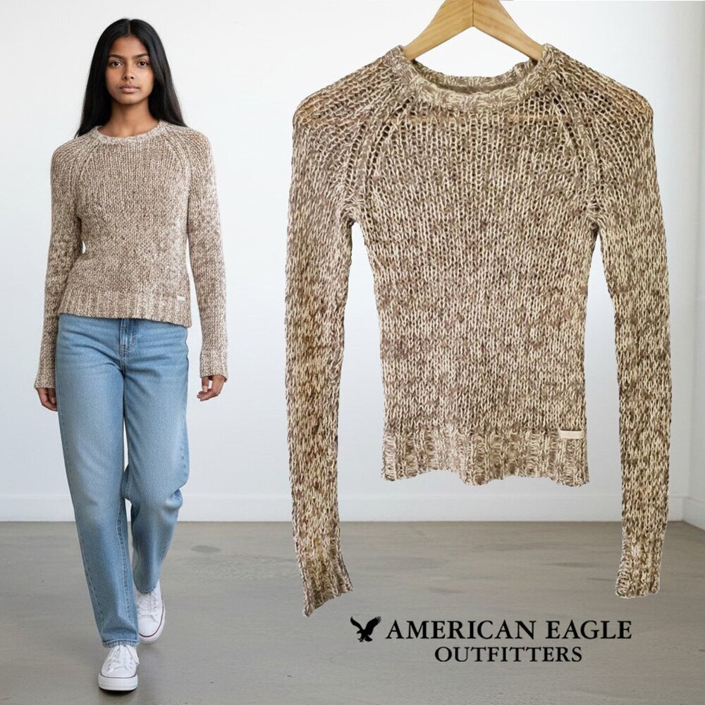 American Eagle Angora Rabbit Hair Wool Blend Form Fitting Open Weave Sweater XS